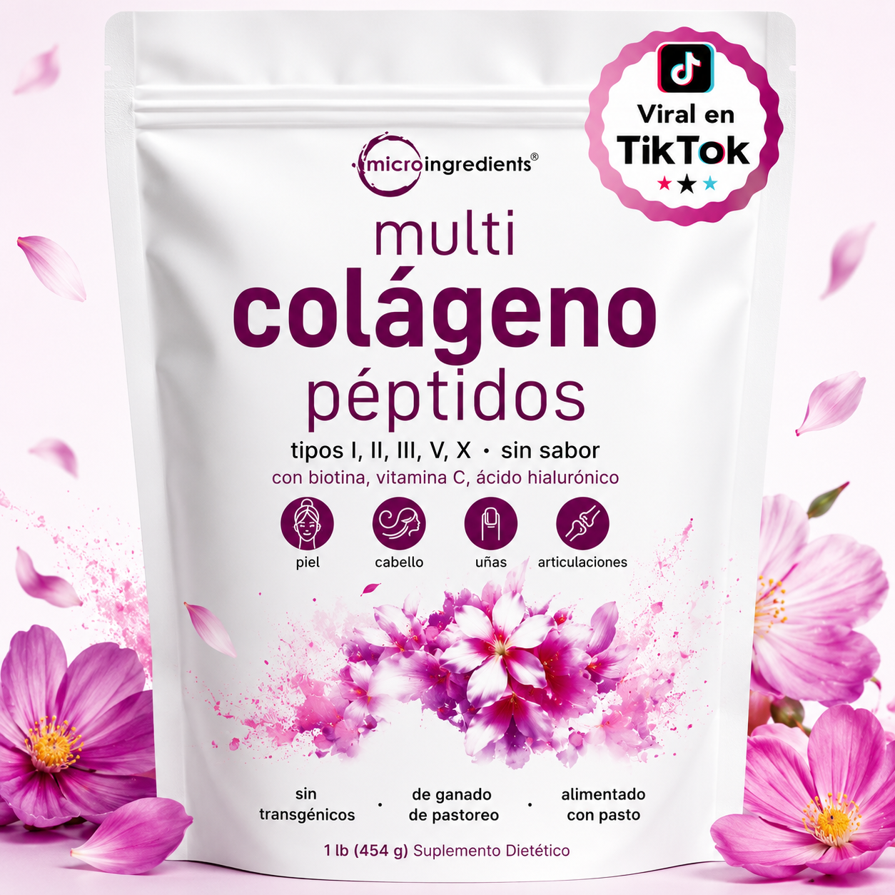 Colágeno Hidrolizado 5 en 1 - Piel Firme, Cabello Fuerte y Articulaciones Sanas