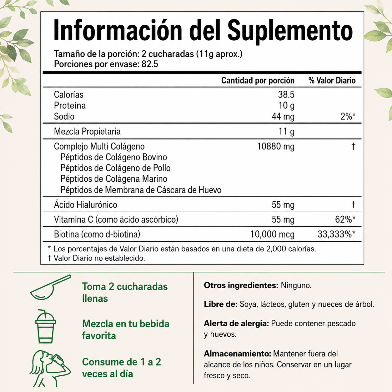 Colágeno Hidrolizado 5 en 1 - Piel Firme, Cabello Fuerte y Articulaciones Sanas