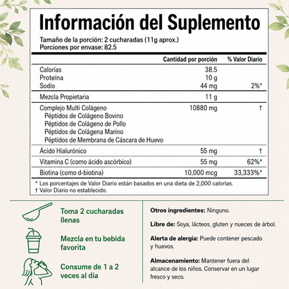 Colágeno Hidrolizado 5 en 1 - Piel Firme, Cabello Fuerte y Articulaciones Sanas