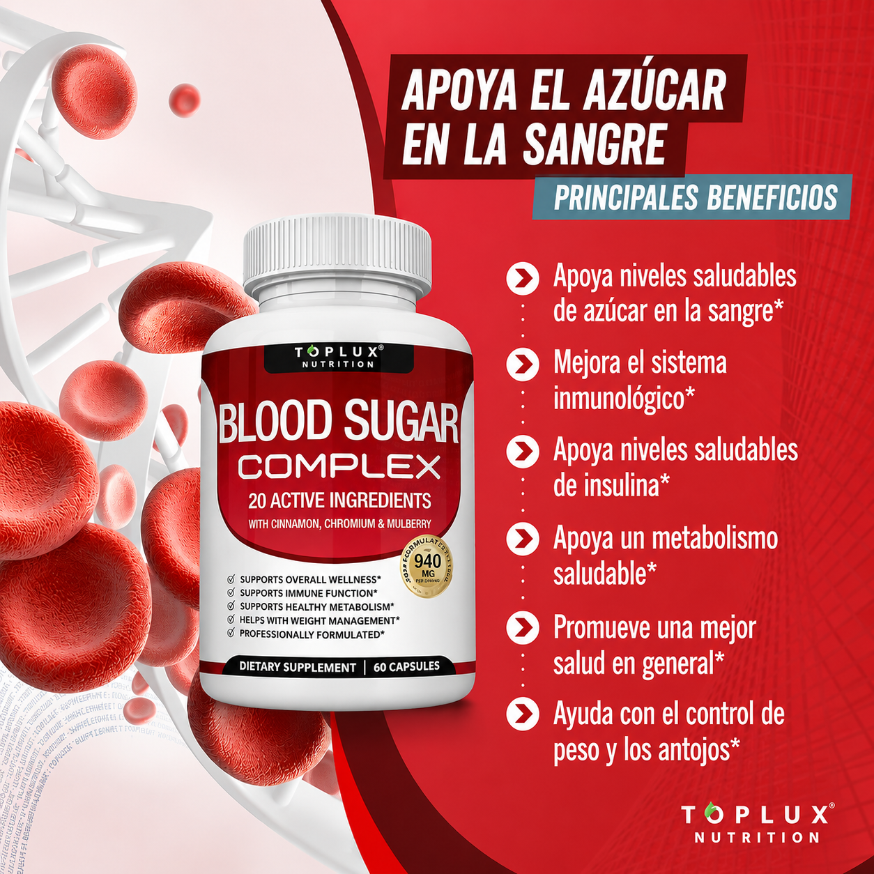 Blood Sugar Complex-Controla tu Azúcar en Sangre de Forma- 100% Natural