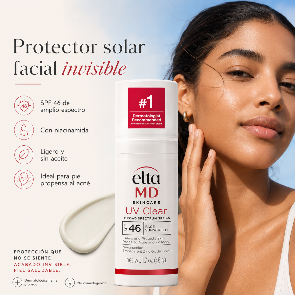 EltaMD  SPF 46- Protector Solar facial invisible.