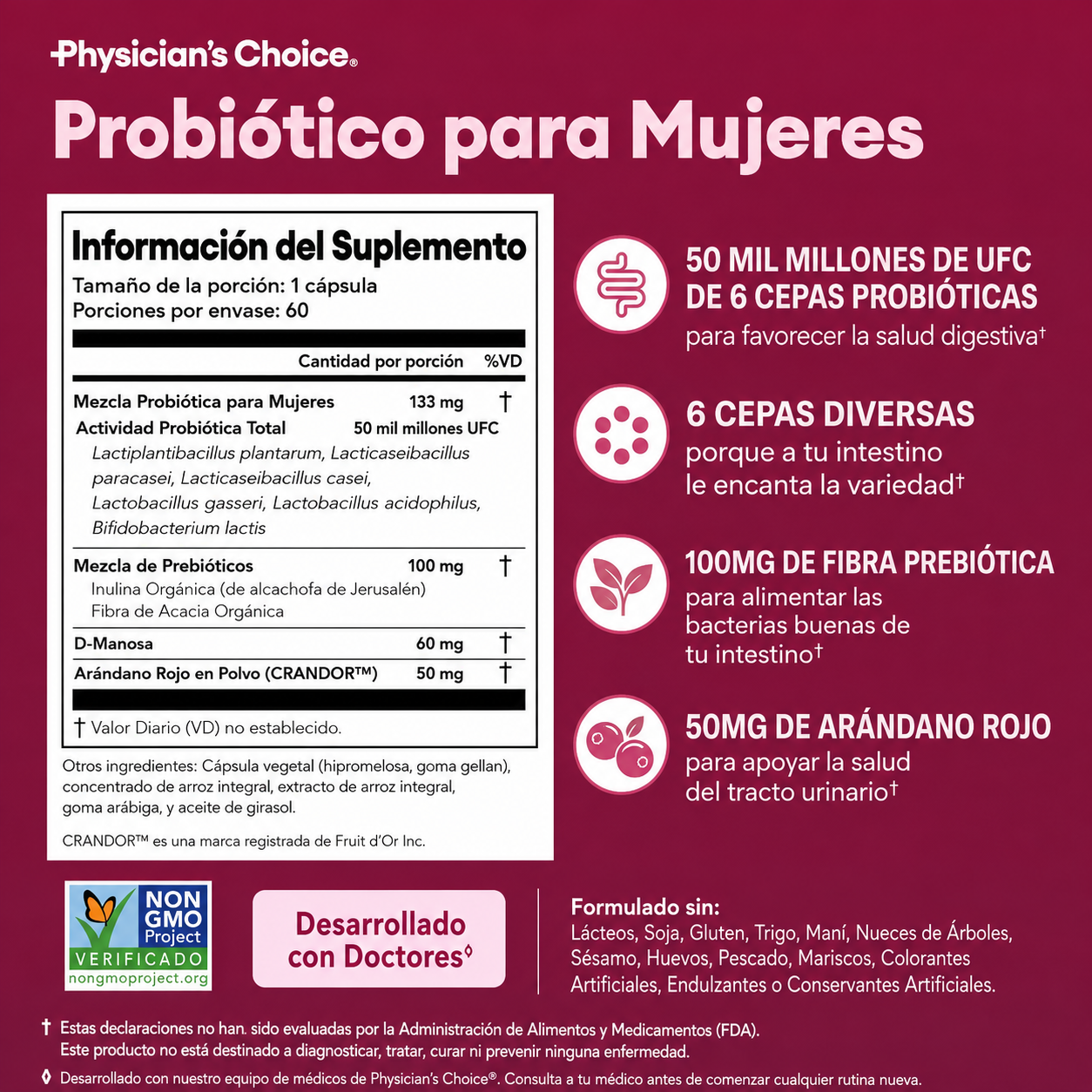 🌸 Physician's Choice- probioticos Vaginales para mujeres (50 Billones UFC)