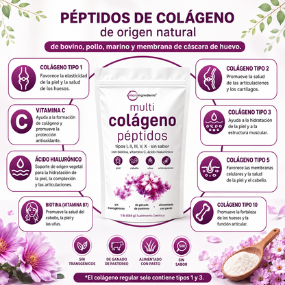 Colágeno Hidrolizado 5 en 1 - Piel Firme, Cabello Fuerte y Articulaciones Sanas