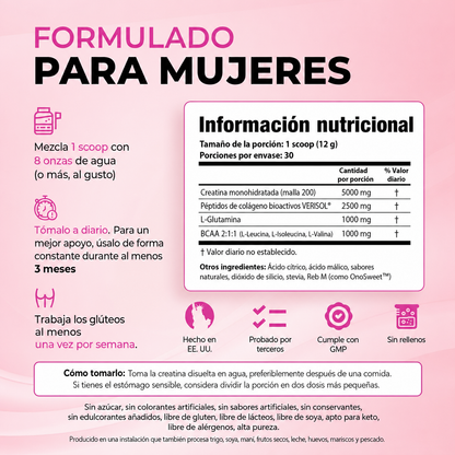Bold Buns Creatina para mujeres – Suplemento de construcción de glúteos con colágeno y BCAA