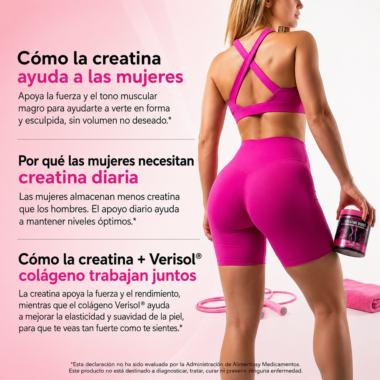 Bold Buns Creatina para mujeres – Suplemento de construcción de glúteos con colágeno y BCAA