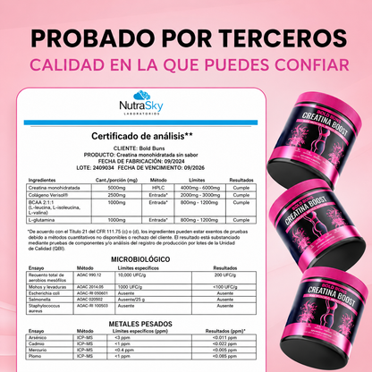 Bold Buns Creatina para mujeres – Suplemento de construcción de glúteos con colágeno y BCAA