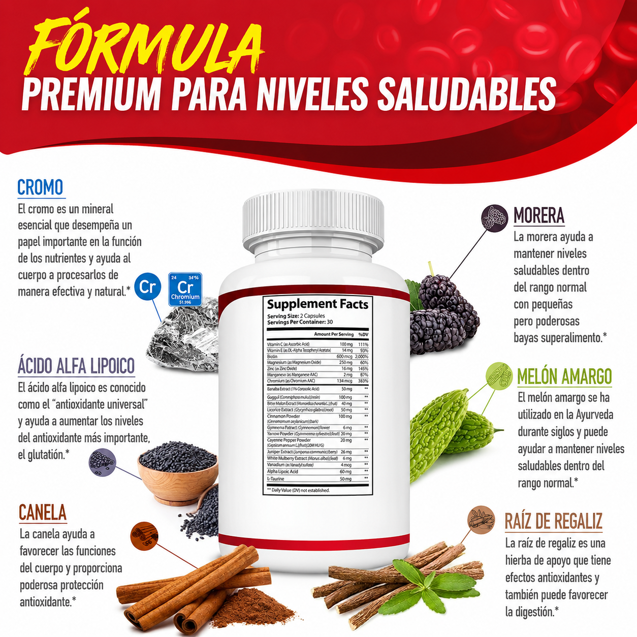 Blood Sugar Complex-Controla tu Azúcar en Sangre de Forma- 100% Natural